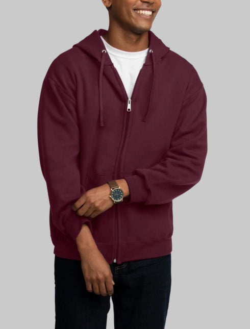 FRUIT OF THE LOOM EVERSOFT FLEECE FULL ZIP HOODIE SWEATSHIRT